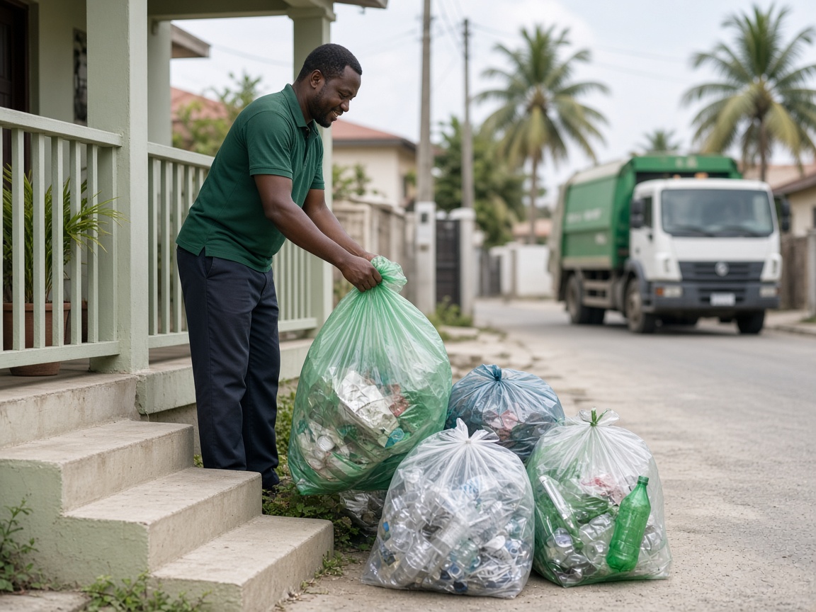 Sorted recyclables ready for household pickup