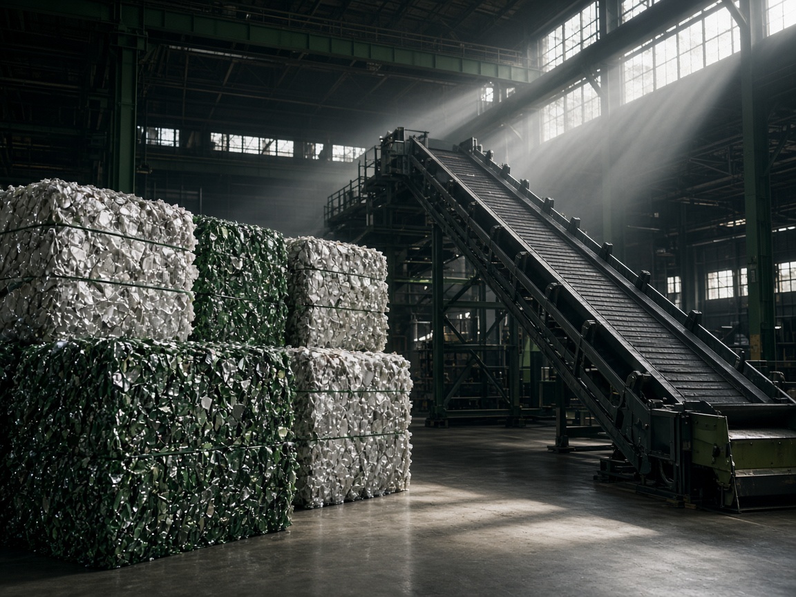 Modern recycling facility with sorted material bales